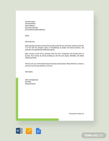 Free  Sample Business Name Change Letter Templates In Ms Word