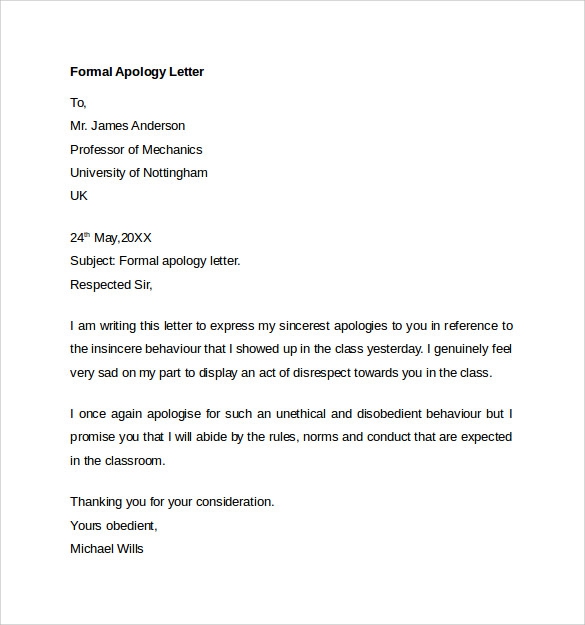 Free  Sample Formal Apology Letter Templates In Ms Word