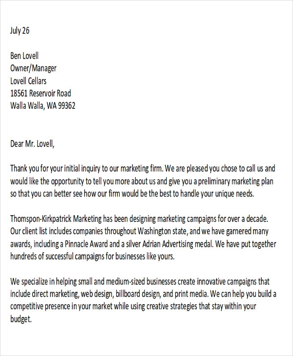 Free  Sample Marketing Proposal Letter Templates In Pdf