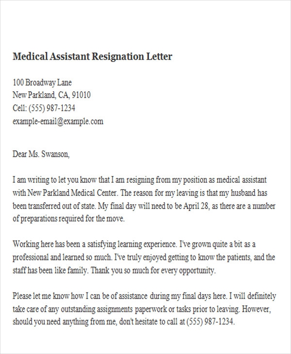 Free  Sample Resignation Letter Templates In Pdf