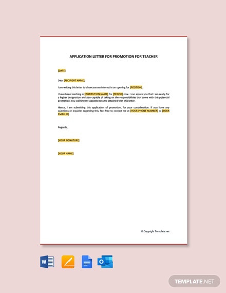 Free Application Letter For Promotion For Teacher Template