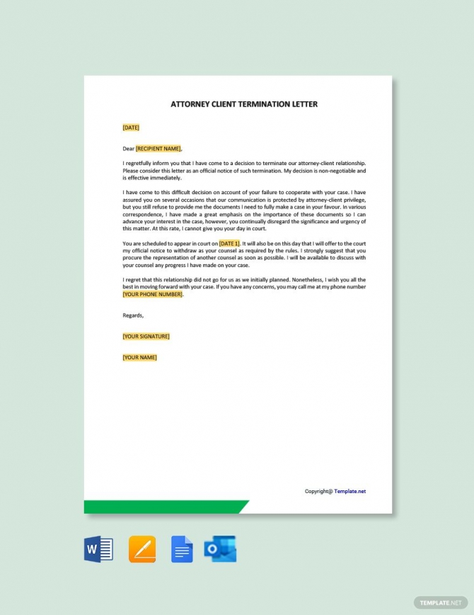 Free Attorney Client Termination Letter In