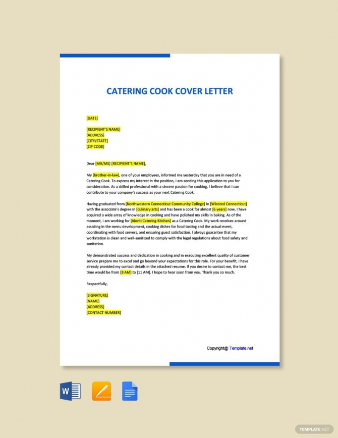 Free Catering Cook Cover Letter Template In