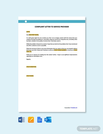 Free Complaint Letter To Service Provider Template