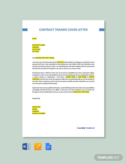Free Contract Trainer Cover Letter