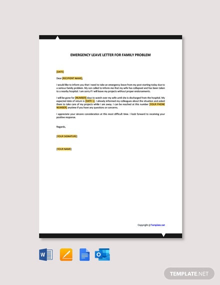 Free Emergency Leave Letter For Family Problem Template