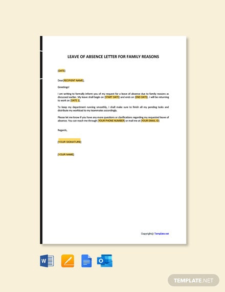Free Leave Of Absence Letter For Family Reasons Template