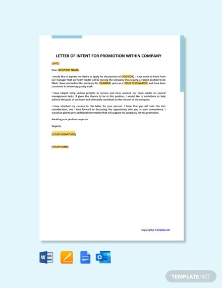 Free Letter Of Intent For Promotion Within Company Template