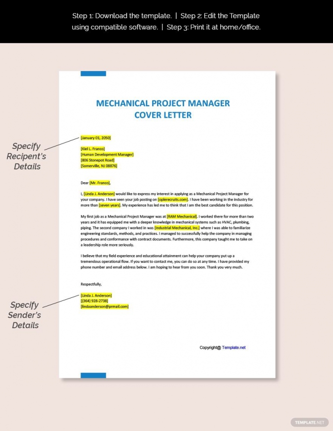 Free Mechanical Project Manager Cover Letter