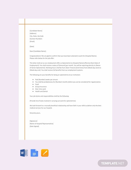 Free Offer Letter From Hospital For Optometrist Post Template