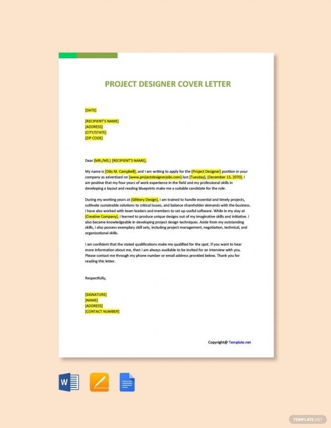 Free Project Designer Cover Letter Template In