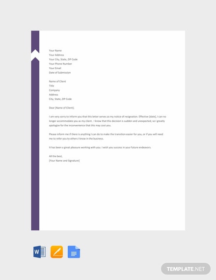 Free Resignation Letter To Client Template
