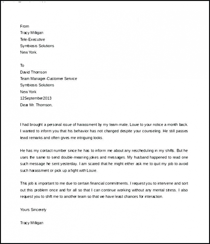 Free Sample Of Complaint Letter Template For Employee In Pdf