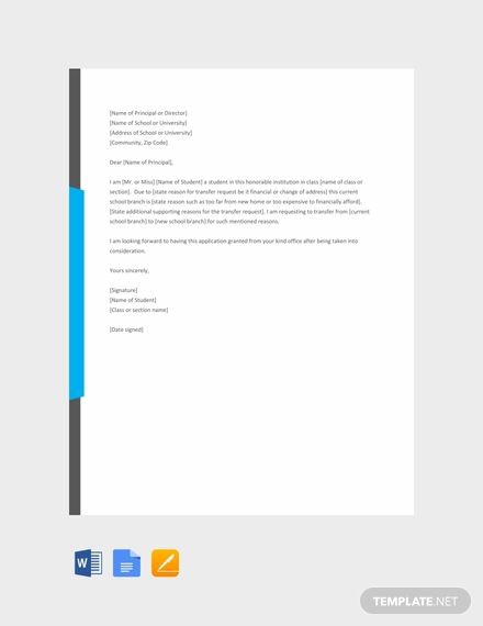 Free School Transfer Letter From One Branch To Another Template