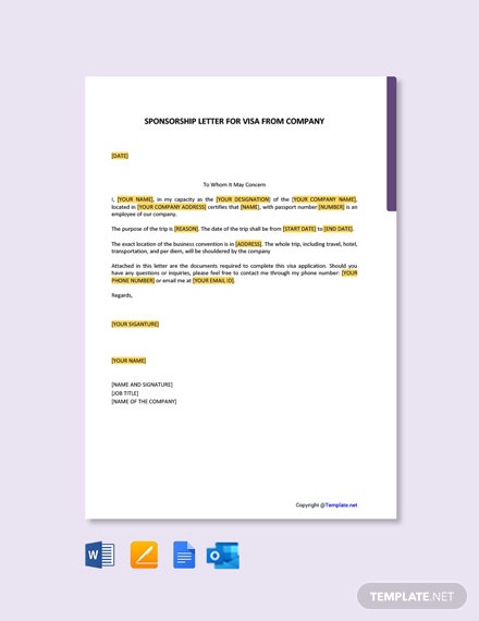 Free Sponsorship Letter For Visa From Company Template