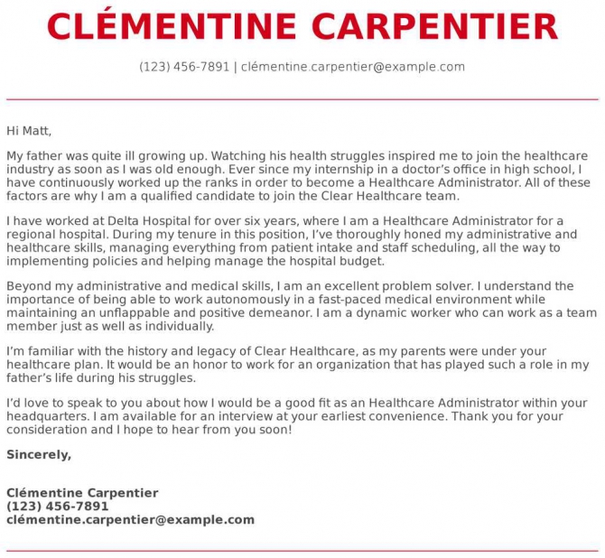 Healthcare Administration Cover Letter Examples  Samples