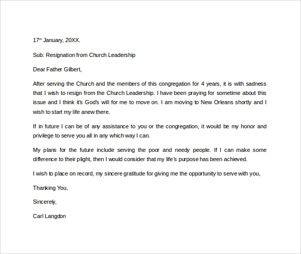 How To Write A Letter Of Resignation Your Church