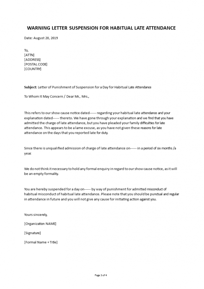How To Write A Warning Letter For Habitual Late Attendance To An