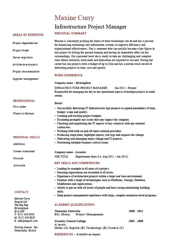 Infrastructure Project Manager Resume  Example  Sample  Template