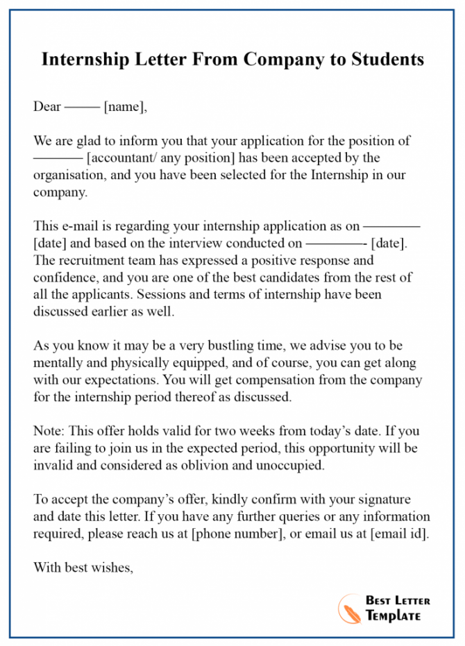 Internship Acceptance Letter From Company To Student ...