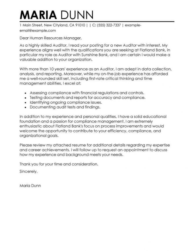 Leading Professional Auditor Cover Letter Examples   Resources