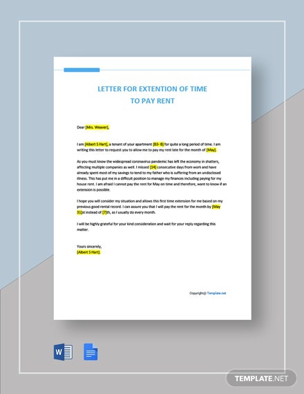 Letter For Extension Of Time To Pay Rent Template