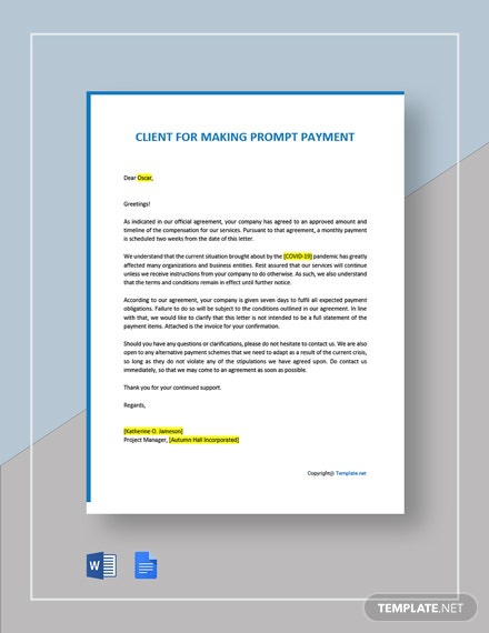 Letter To Client For Making Prompt Payment Template