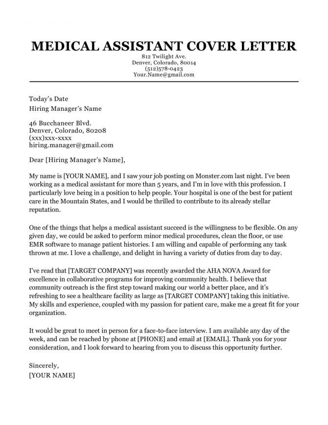 medical cover letter format