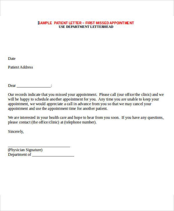 Missed Appointment Letter Template