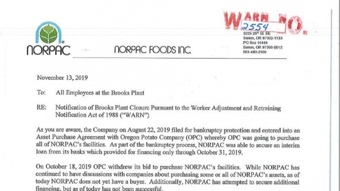 Norpac Foods  Inc To Lay Off More Than  Employees After Filing