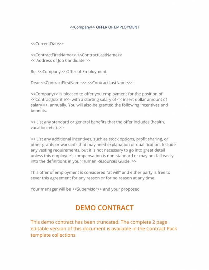 Offer Of Employment Letter