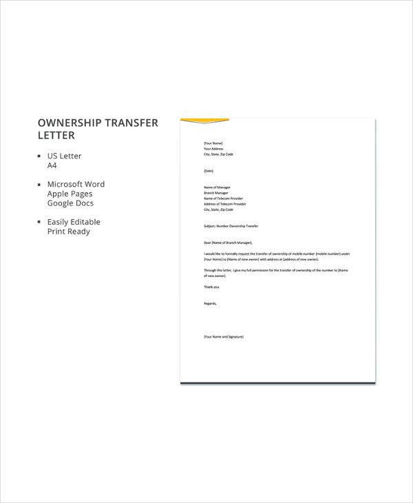 Letter Of Transfer Of Ownership Of Business - Gotilo.org