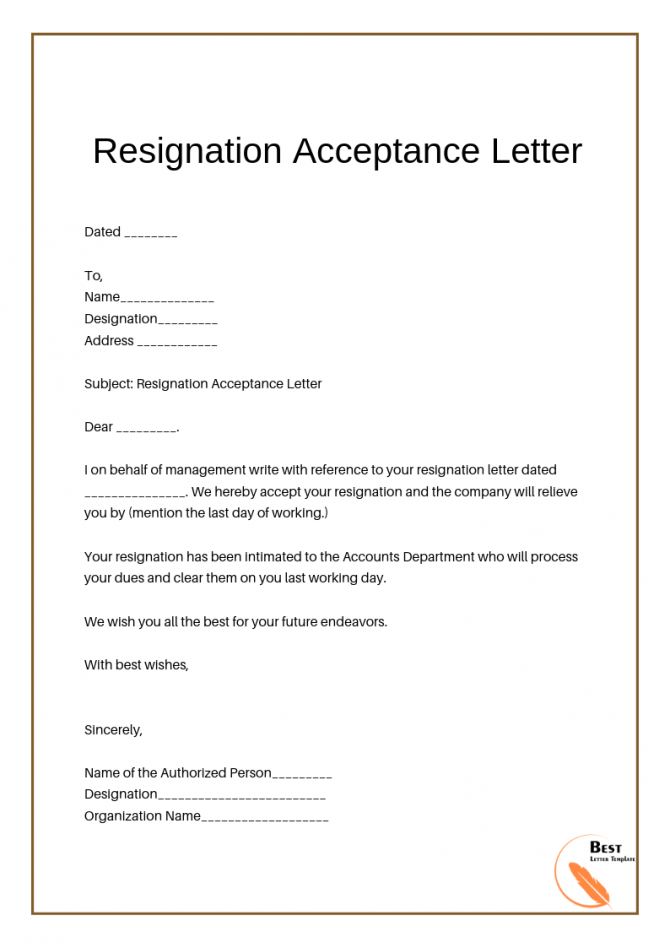 Resignation Acceptance Letter With Immediate Effect – Gotilo