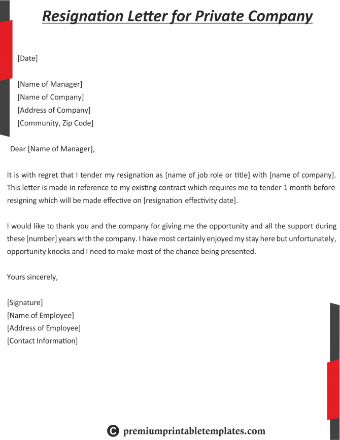 Resignation Letter For Private Company