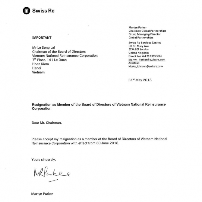 Resignation Letter Of Member Of The Board Of Directors Of Vietnam