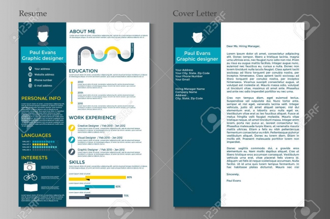 Resume And Cover Letter In Flat Style Design On Grey Background