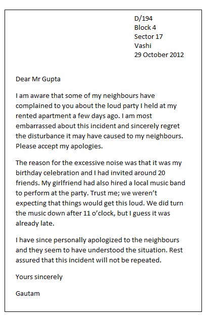Sample Apology Letter