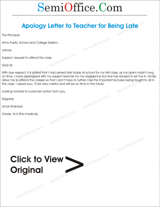 Sample Apology Letter To Teacher