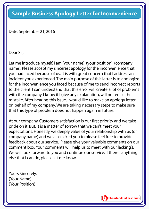 Business Apology Letter For Inconvenience Gotilo