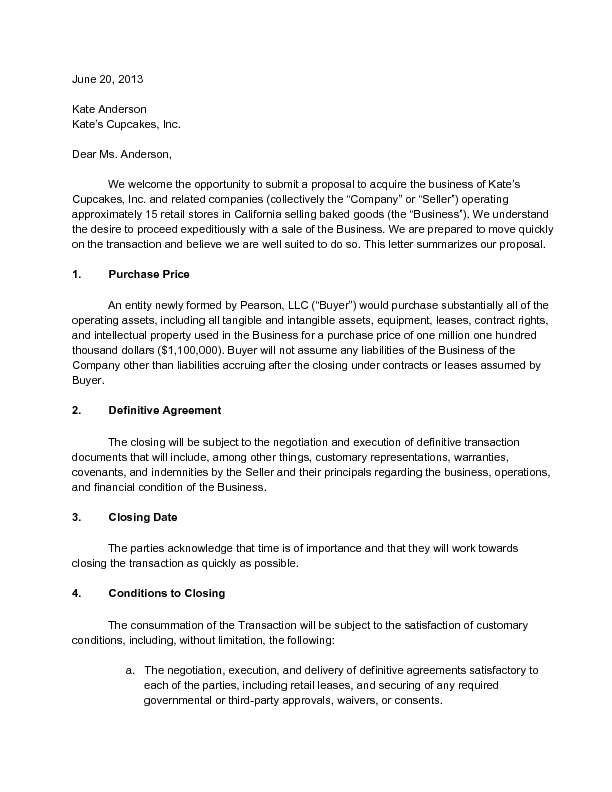 Sample Letter Of Intent For Business