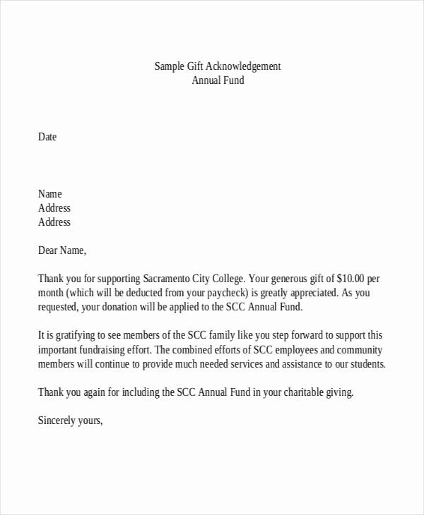 Sample Nonprofit Gift Acknowledgement Letter Best Of Gift