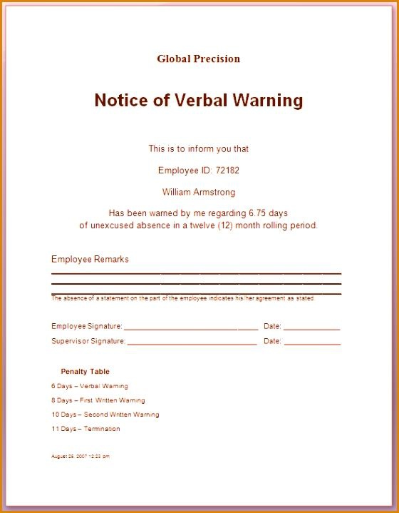 Sample Of Warning Letter For Late Attendance Warning Letter Template