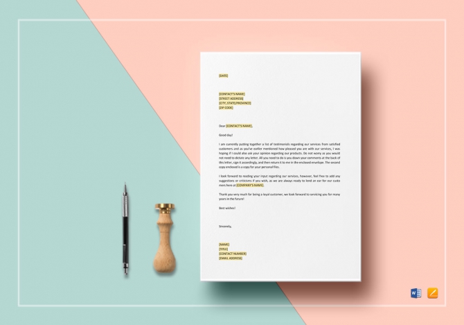 Soliciting Testimonials From Clients Template In Word  Google Docs