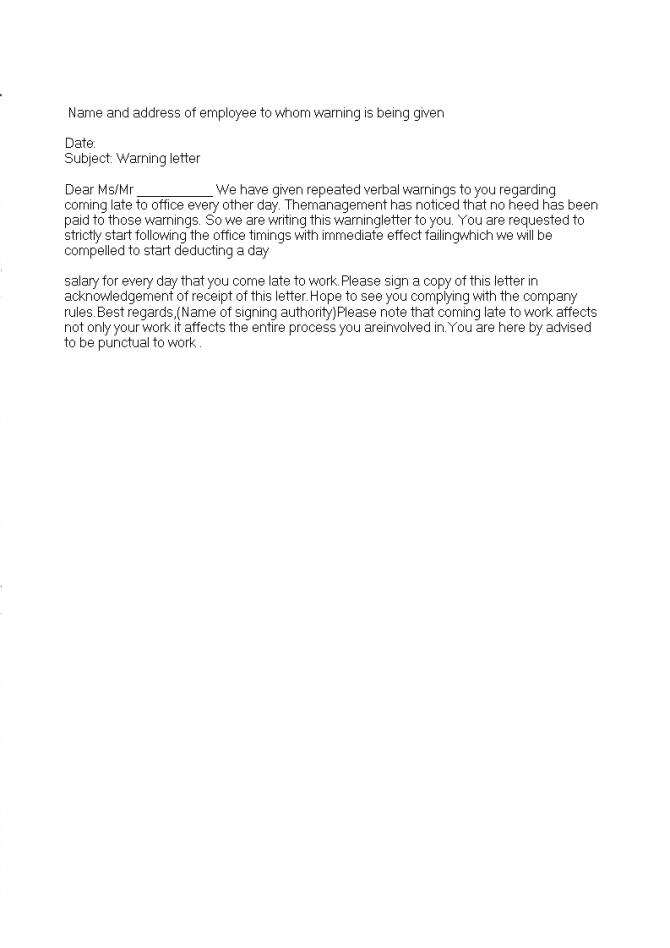 Staff Late Warning Letter