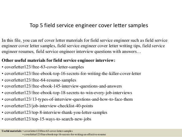 Top  Field Service Engineer Cover Letter Samples