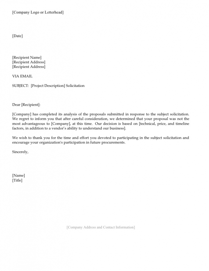 Proposal Rejection Letter Template