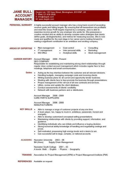 Account Manager Cv Template  Sample  Job Description  Resume