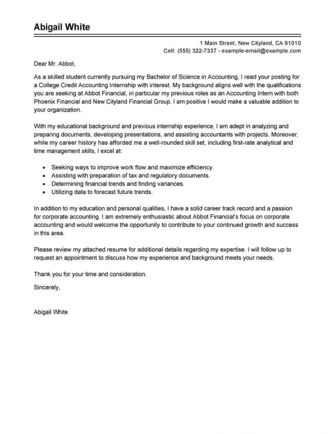 Accounting Internship Cover Letter