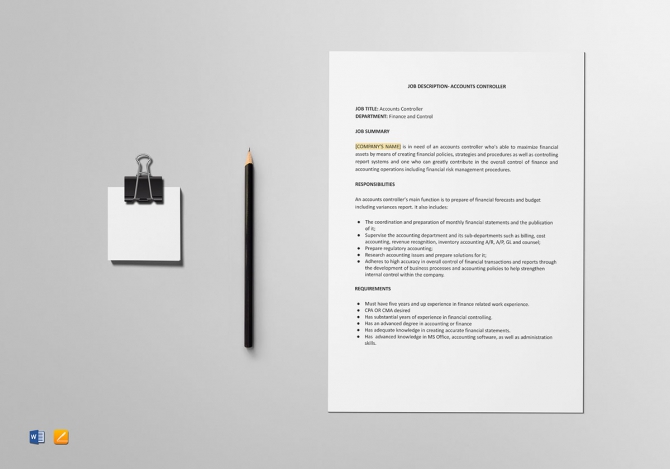 Accounts Controller Job Description Template In Word  Google Docs
