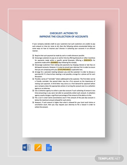 Action To Improve Collection Of Accounts Checklist Template